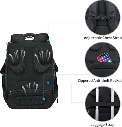 KROSER TSA Friendly Travel Laptop Backpack 17.3 inch XXXL Gaming Backpack Water-Repellent College Daypack Business Backpack with RFID Pockets & USB Port for Men/Women-Black/Grey