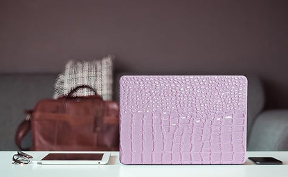 KEROM Compatible for Crocodile MacBook Pro 13 Inch Case 2025-2016 M2 M1 A2338 A2289 A2251 A2159 A1989 A1706 A1708, Textured Aligator Skin Snakeskin PU Leather Hardshell & Keyboard Cover, Lilac