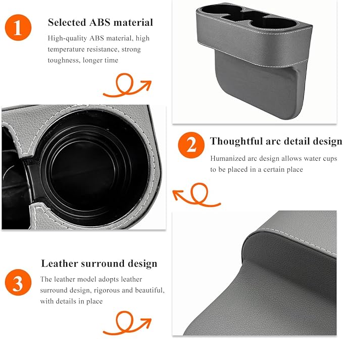 DXNQ Car Cup Holder Gap Filler Organizer, Multifunctional Auto Front Console Gap Filler with Cup Holder, Leather Extra Cup Holder Storage Box for Car Truck SUV, Car Accessories (Gray)