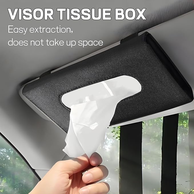 Car Tissue Holder, Leather Tissue Holder for Car Sun Visor, Rectangular Auto Sun Visor Napkin Holder Mask Dispenser, Universal Vehicle Tissue Box Sun Visor Accessory (Black)