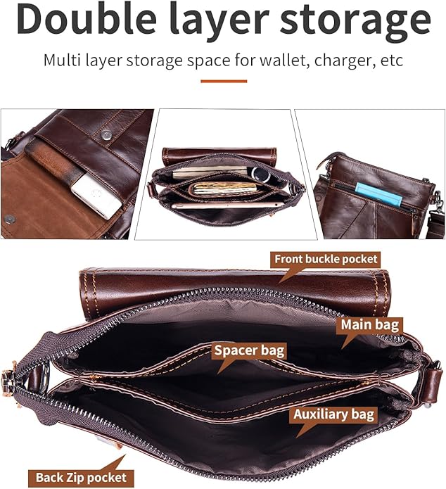 Men's Genuine Leather Crossbody Bag - Spacious & Functional & Durable Daily Use