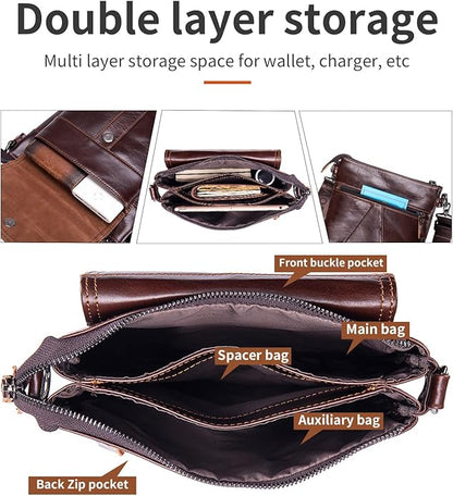 Men's Genuine Leather Crossbody Bag - Spacious & Functional & Durable Daily Use