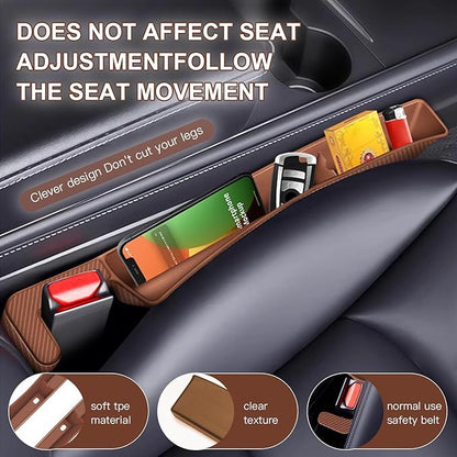 2PCS Car Seat Gap Filler Organizer,Multifunctional Car Gap Fillers with USB and Phone Holder, Universal Car Seat Storage Organizer Between Seats for Phone, Keys, Eyeglasses(Brown)