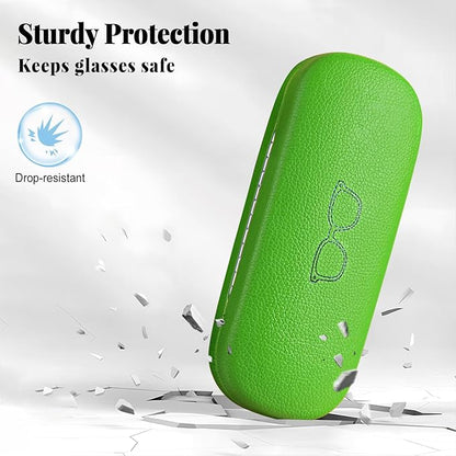 RayLove Glasses Case, 2 Pack Unisex Hard Shell Eyeglass Case PU Leather Hard Eyeglass Case with Eyewear Accessories