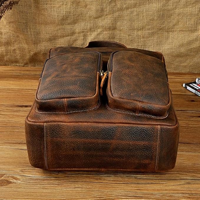 Business Commuting Brown Leather Men's Large Capacity Backpack Computer Bag