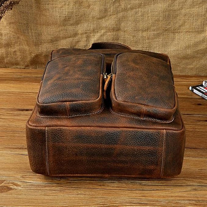 Business Commuting Brown Leather Men's Large Capacity Backpack Computer Bag