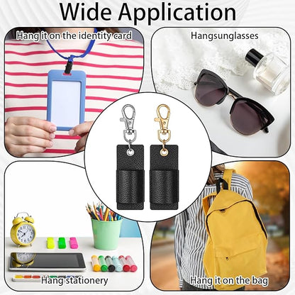 Jeffdad 4 Pcs Lanyard Pen Holder, Leather Neck Pen Holder Keychain Anti-Lost Single Pens Lanyard Badge Portable Pens Holders Clip for Nurse Office Courier Clerk