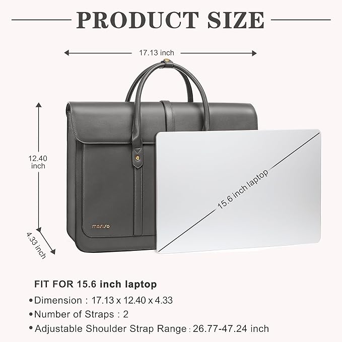 MOSISO Laptop Bag for Women, 15-15.6 inch PU Leather Laptop Shoulder Bags Convertible Backpack, 16 inch Messenger Bags Casual Handbag Work Briefcase Travel Computer Bag with Bowknot, Gray