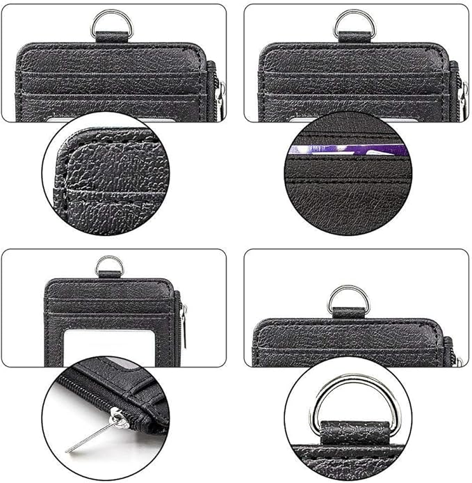 Badge Holder with Zipper, Life-Mate PU Leather ID Badge Card Holder Wallet Case with 5 Card Slots Zipper Pocket 19" Polyester Neck Lanyard Heavy Duty Metal Retractable Badge Reel (Gray)