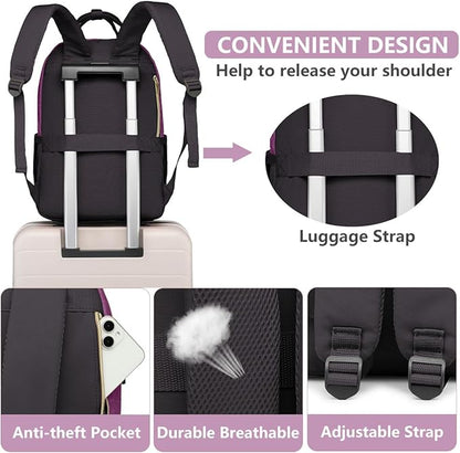 Laptop Backpack for Women Work Bag - 15.6 inch Travel Backpack with USB Charger Business Computer Backpacks for Work College Back pack for Teacher Casual Waterproof Bookbag for Nurses Purple