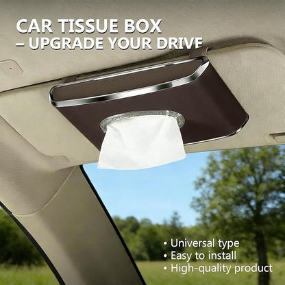 Leather Car Tissue Box for Car Interior, Multi-Function Tissue Holder with Visor Clip, Armrest & Back Seat Napkin Organizer, Vehicle Tissue Dispenser Accessories (Brown Hanging)