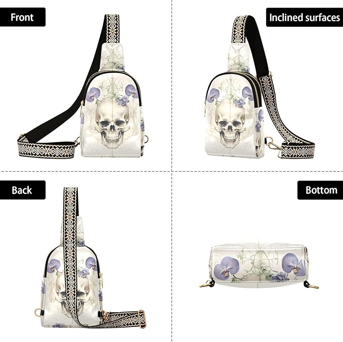 ZAZYXTJ Skeletons Skull Crossbody Sling Bag for Women Leather Small Chest Bag Adjustable Straps Daypack for Travel Sport Hiking