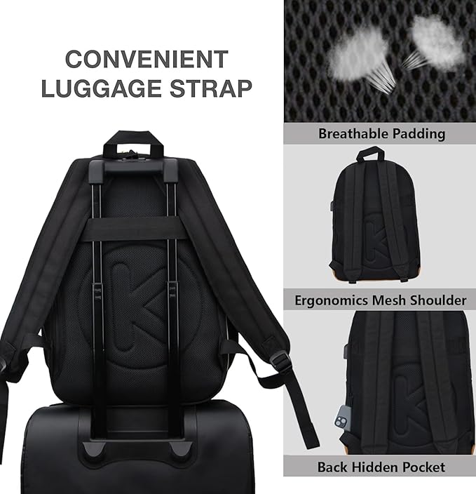 Large Travel Laptop Backpack with USB Charging Port for Men and Women, Classic School Backpack for Boys and Girls, Work Bag(18Inches/Black)