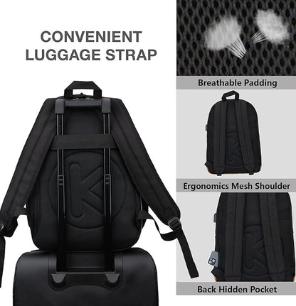 Large Travel Laptop Backpack with USB Charging Port for Men and Women, Classic School Backpack for Boys and Girls, Work Bag(18Inches/Black)