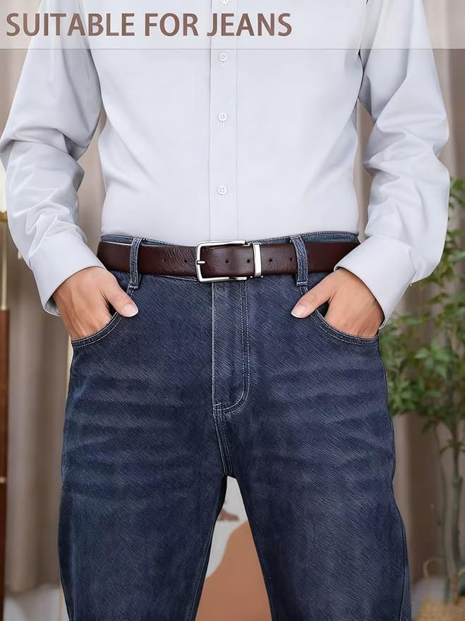 Men's Genuine Leather Dress Belt, 1.38" Wide, Premium Cowhide Business Casual Belt, Classic Design for Work and Formal Wear