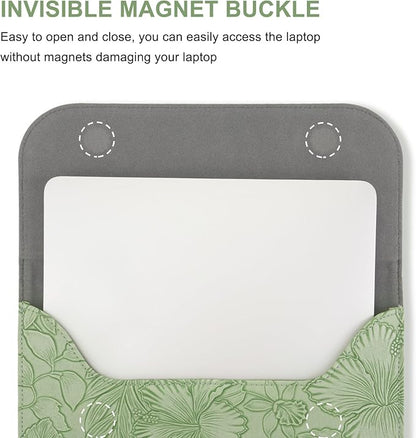 MOSISO Laptop Case 13 inch, 13 inch Laptop Sleeve Compatible with MacBook Air M4 M3 M2 M1 2025-2018 / Pro M2 M1 2025-2016, Embossed Retro Hibiscus PU Leather Case with Small Bag, Sage Green