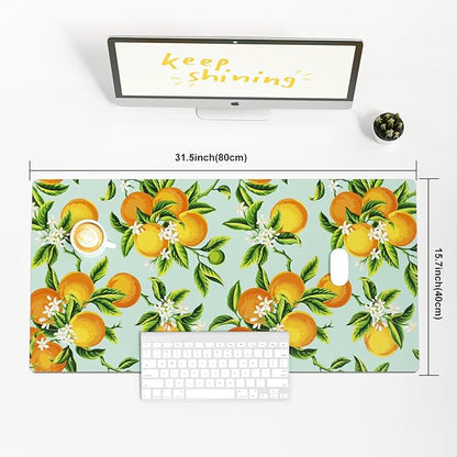 Colorful Star Large Mouse Pad, Watercolor Orange Desk Mat Office Supplies, Waterproof Faux Leather Big Gaming Mousepad, Fruits Flowers Desk Pad Home Office Décor Accessories 31.5" x 15.7"