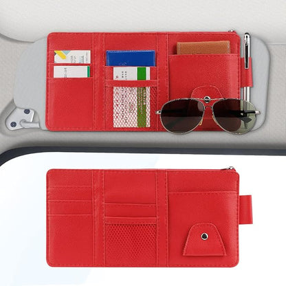 Car Sun Visor Organizer, Auto Interior Accessories Pocket Organizers, Personal Belonging Storage Pouch Organizer, Pouch Holder with Multi-Pocket Net Zippers (Red)