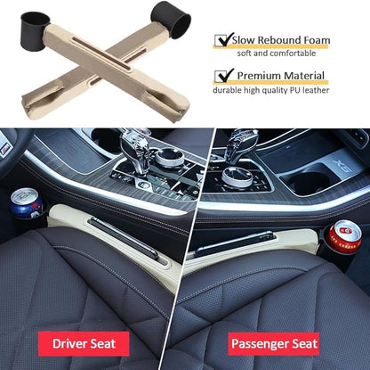 Car Seat Gap Filler 2 Pack,Car Seat Gap Filler Organizer,Car Seat Gap Plug with Storage Slot,3 in 1 Car Seat Gap Filler with Cup Holder,Prevent Small Items from Falling(Beige)