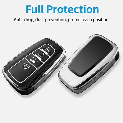 Tukellen for Toyota Key Fob Cover with Keychain,Special Soft TPU Key Case Protector for 2019-2025 RAV4 2020-2022 Highlander Corolla Prius,2018-2024 Camry Avalon C-HR GT86-Silver