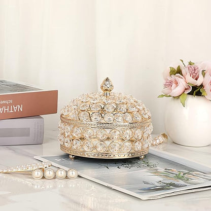 Hipiwe Crystal Jewelry Box Jewelry Trinket Organizer Box Gold Treasure Box Luxury Home Decor Ring Earrings Storage Holder Keepsake Box for Women,X-Large