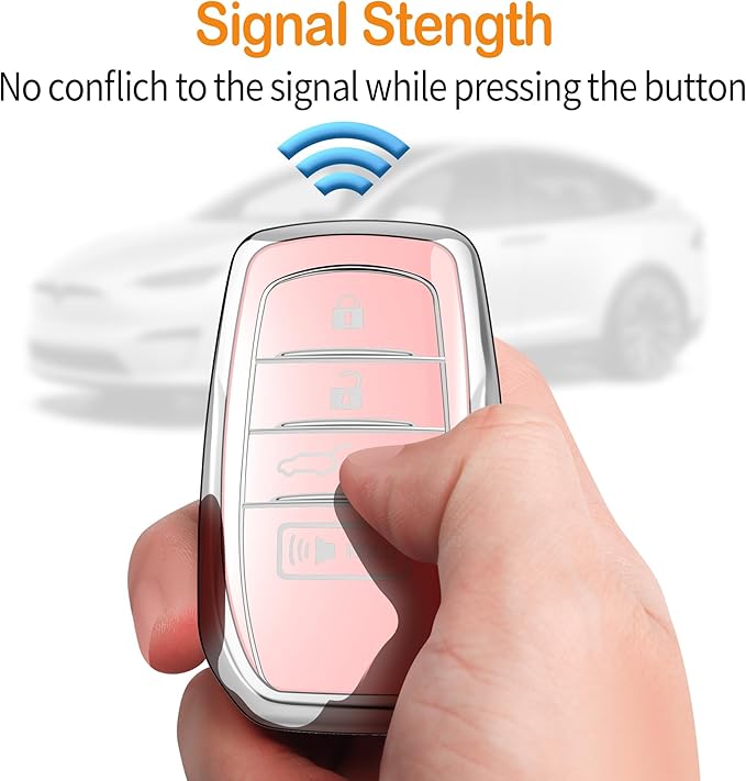 Sindeda for Toyota Key Fob Cover with Metal Keychain & Leather Strap for 2025-2026 Camry 4 Runner 2019-2026 Venza, Land Cruiser,2023-2026 Tacoma Grand Highlander,Corolla,bZ4X,4-5 Buttons(Chalk Pink)