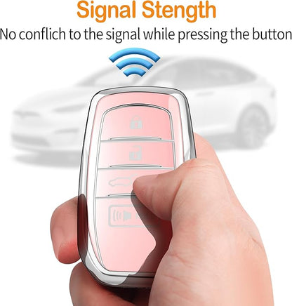 Sindeda for Toyota Key Fob Cover with Metal Keychain & Leather Strap for 2025-2026 Camry 4 Runner 2019-2026 Venza, Land Cruiser,2023-2026 Tacoma Grand Highlander,Corolla,bZ4X,4-5 Buttons(Chalk Pink)