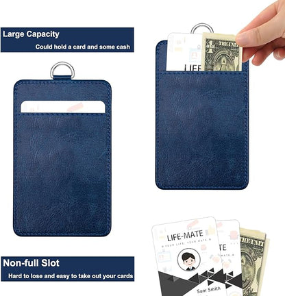 Life-Mate ID Badge Holder with 1 Clear ID Window, 1 Credit Card Slot and PU Leather Lanyard for Badge, Credit Cards, College ID Cards in Blue