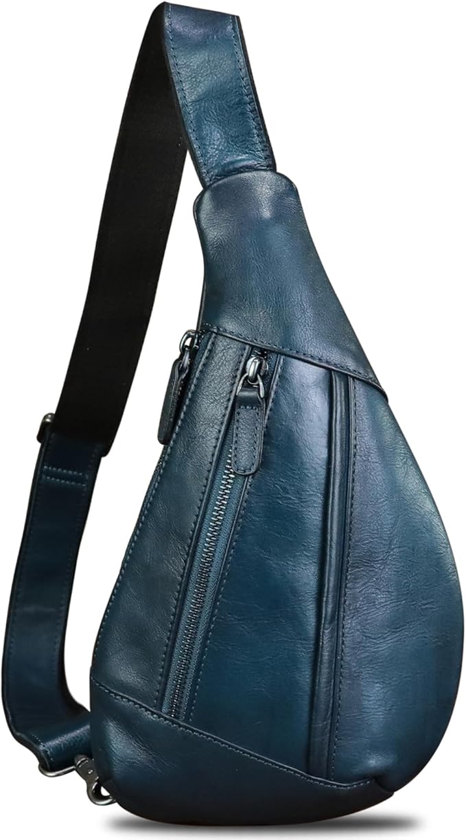Genuine Leather Sling Bag for Men and Women Vintage Real Leather Crossbody Chest Bags Backpack Purse for Travel Hiking