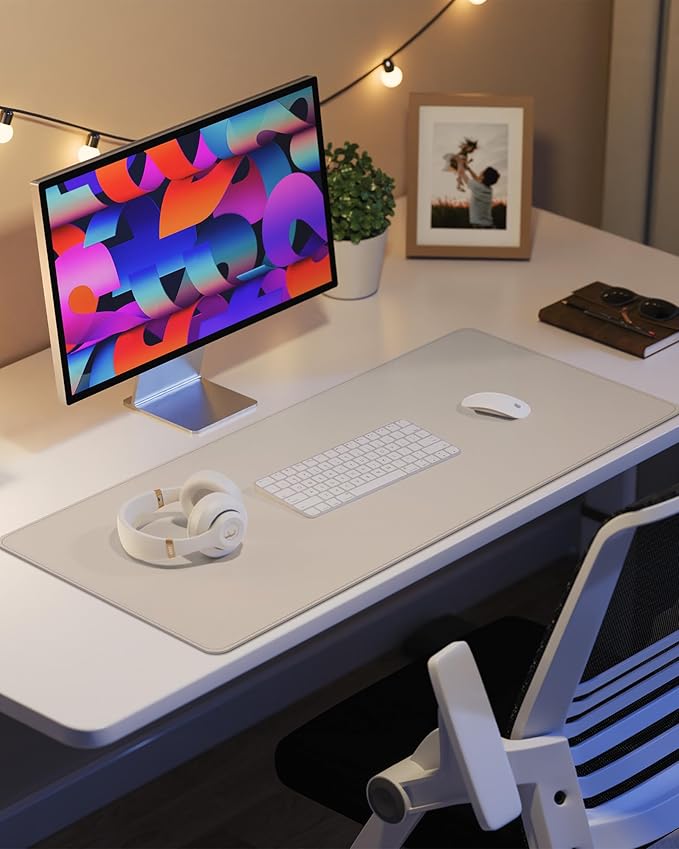 AFIING Extra Large Desk Mat - 55"x 24" Non-Slip Desk Pad for Office and Home - Ideal for Large Mouse Pad and Desk Mats on Top of Desks(Beige)