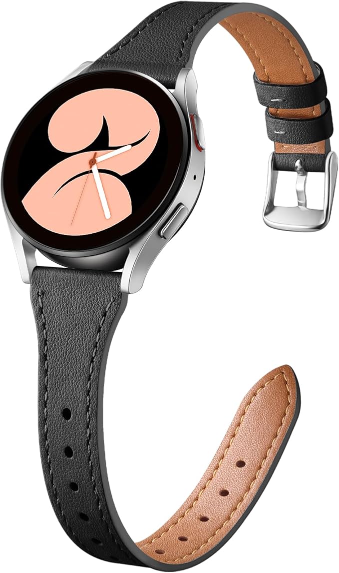 GEAK Slim Leather Band Compatible with Galaxy Watch 7 Band/6 5 4 FE 40mm 44mm/5 pro 45mm/Classic/Galaxy Active 2, 20mm Genuine Leather Strap with Quick Release Buckle for Samsung Watch Bands Women