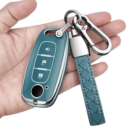 Sindeda for Nissan Key Fob Cover with Keychain Soft Full Protection Key Shell Key Case Compatible with 2023 2024 2025 Pathfinder Kicks Rouge(Storm Blue, 3 Buttons)