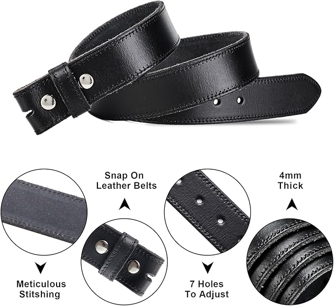 HJones Western Belts for Men without Buckle,Cowboy Belt Buckles for Men,1.5" Wide Genuine Leather Belt No Buckle