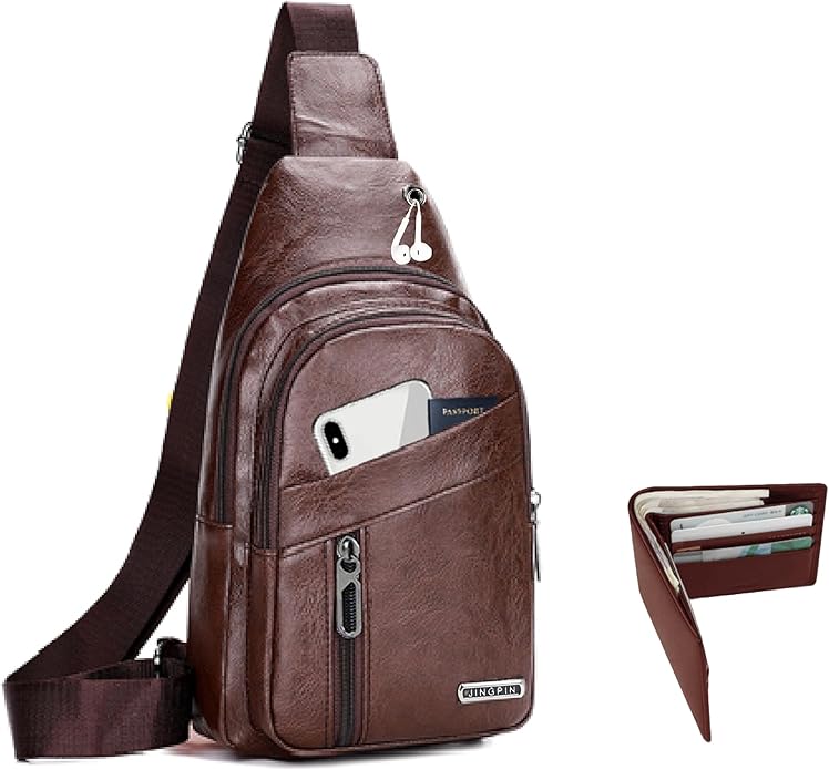 Sling Bag Set, PU Leather Sling Bag, Multi-Zipper Design for Travel, Outdoors, Valentine’s Day Gifts
