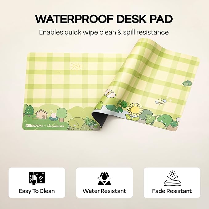 KiiBOOM X Cosydiaries Rainy Froggy Day Desk Mat, Non-Slip, 35.4’’ x 15.7’’, Large Gaming & Office Mouse Pad for Keyboard/Mouse/Laptop, PU Leather, Durable & Waterproof