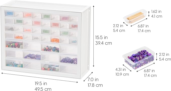 IRIS USA Small Parts Storage Cabinet, Made in USA, 44-Drawer Organizer for Screws, Nuts, Bolts, Electronics, Hardware, Beads, Crafts, Stackable Garage Storage, Teacher Toolbox, Scrapbook Art – White