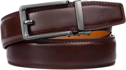 Founders & C Men's Leather Ratchet Comfort Click Belt Dress with Slide Buckle -Adjustable Trim to Fit