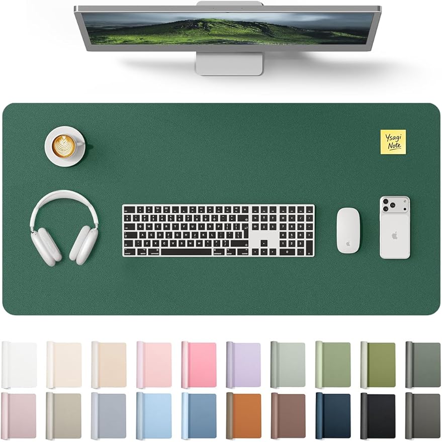 YSAGi Leather Desk Pad Protector, Office Desk Mat, Large Mouse Pad, Non-Slip PU Leather Desk Blotter, Laptop Desk Pad, Waterproof Desk Writing Pad for Office and Home (Seafoam Green, 35.4" x 17")