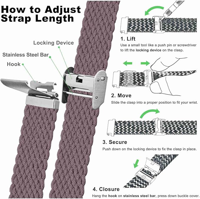 WOCCI 18mm Braided Nylon Watch Band for Men and Women, Quick Release, Silver Stainless Steel Buckle (Woodrose)