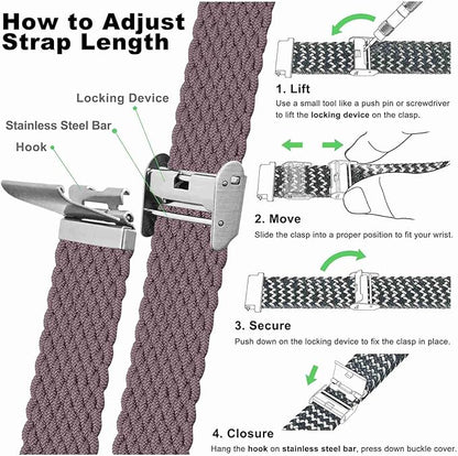 WOCCI 20mm Braided Nylon Watch Band for Men and Women, Quick Release, Silver Stainless Steel Buckle (Woodrose)