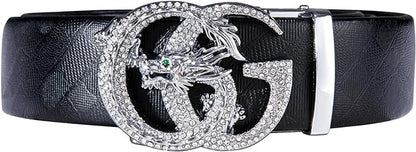 Dubulle Designer Mens Belts, Sliding Automatic Buckle Ratchet Dress Belt TOP Genuine Leather Strap Gifts