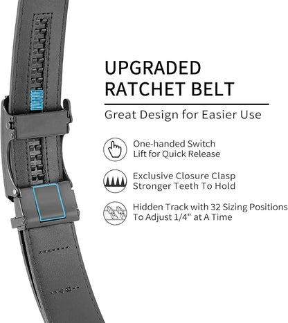 GAEKEAO Men's Belt Suede Leather Ratchet Belt for Men Micro-Adjustable Buckle for Dress, Casual & Everyday Wear, Trim to Fit
