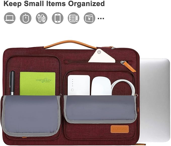 MOSISO 360 Protective Laptop Case 14 inch, 14 inch Laptop Sleeve Compatible with HP Lenovo Dell ASUS Acer, HP, Dell Latitude, Lenovo, Side Open Carrying Case with 4 Zipper Pockets&Handle, Wine Red