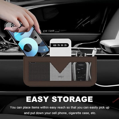 Car Sunglasses Case, PU Leather Pocket Self-Adhesive Storage Pouch for Vehicle Door Window Console, Multifunctional Vehicle Interior Organizer for Glasses Phones Wallets Keys (Brown)