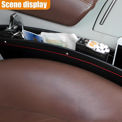 Car Seat Gap Filler Organizer, L-Capacity Leather Automotive Interior Storage Box, Universal Vehicle Side Seat Gap Filler Accessories for Keys, Phones, Glasses (Black)