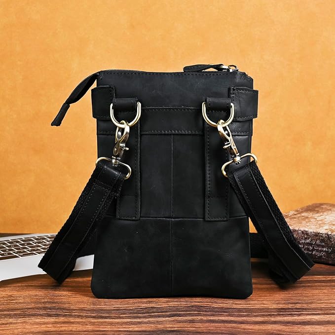 Le'aokuu Mens Genuine Leather Fanny Small Messenger Shoulder Satchel Waist Bag Pack 8711