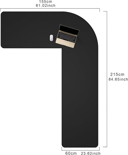 Mydours 61" x 85" x 24" L Shaped Desk Pad (Black), Extra Large Dual-Sided PU Leather Corner Desk Mat Protector for Home Office Computer Gaming