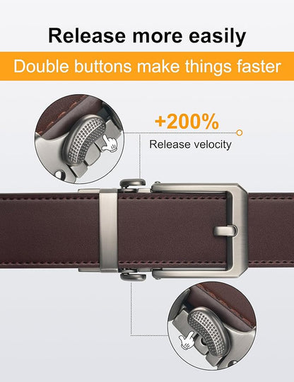 JUKMO 1.5" (38mm) Leather Ratchet Belt for Men in Gift Box