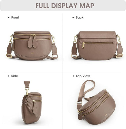 Kattee Crossbody Bag Bum Bags for Women, Leather Fanny Packs Belt Bag, Spacious Sling Purses for Women with RFID Blocking, Khaki