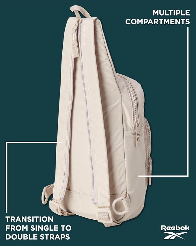 Reebok Unisex Crossbody Sling Bags – Compact Convertible Strap Cross Body Bag Travel Sling Bag - Gym & Travel Essential, Cosmos Stucco